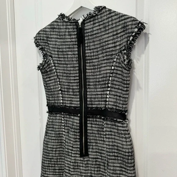 Rebecca Taylor Tweed Mini Dress with Leather Trim Size 6 - Picture 4 of 6